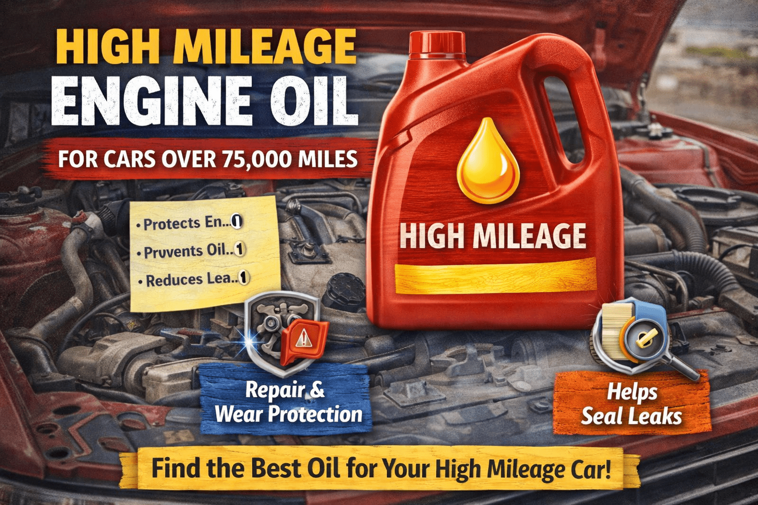 High mileage engine oil: High mileage engine oil is a specialized motor oil formulated for vehicles with typically over 75,000–100,000 miles (120,000–160,000 km) on the odometer.
