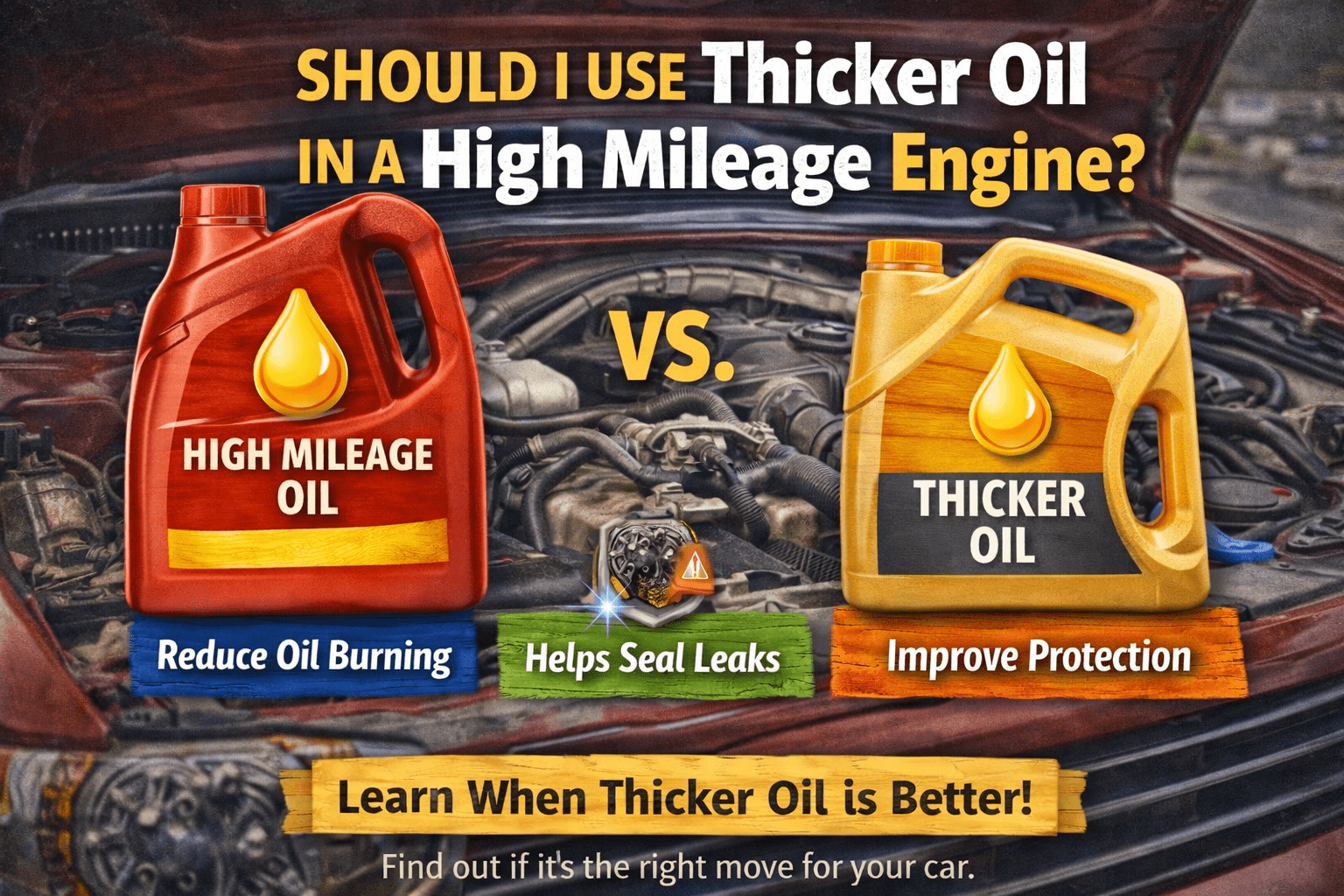 Should I use thicker oil in a high mileage engine? Yes, You should consider using slightly thicker oil in a high‑mileage engine only if it shows signs of wear, leaks, or oil consumption, and your vehicle’s manufacturer allows it. Otherwise, stick to the recommended viscosity and high‑mileage formulations for optimal protection.