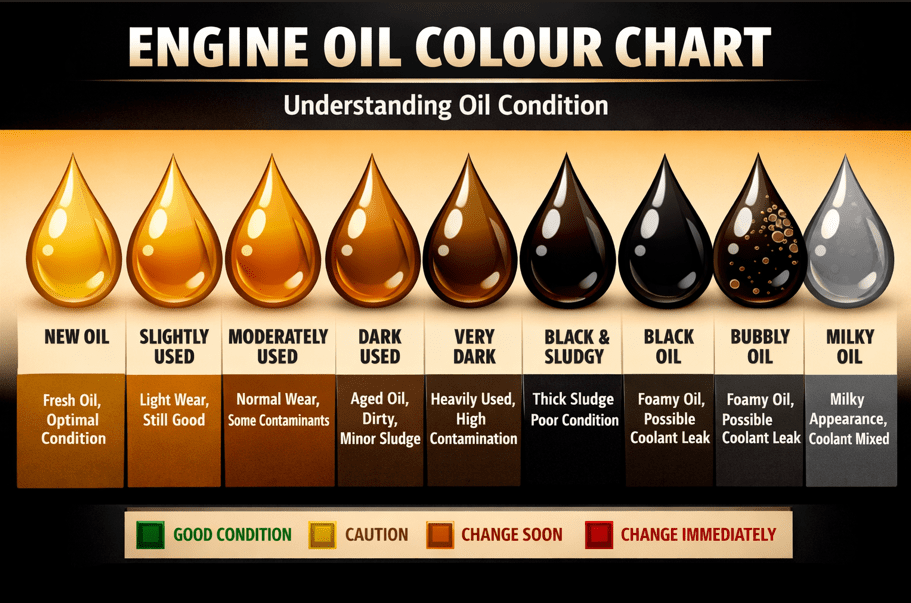 the image shows engine oil colour chart